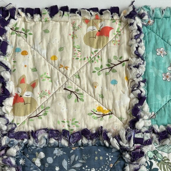 Handmade Rag Quilt Dominate Ragtime Children Nursery Lap Patchwork 43 X 37 Inch - Picture 11 of 16
